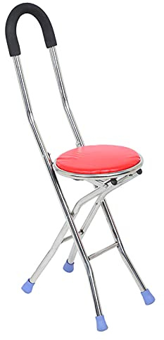 Bastón con Asiento, Bastón Plegable de Acero Inoxidable, Silla de Bastón Plegable de Cuatro Patas, Silla de Bastón para Personas Mayores