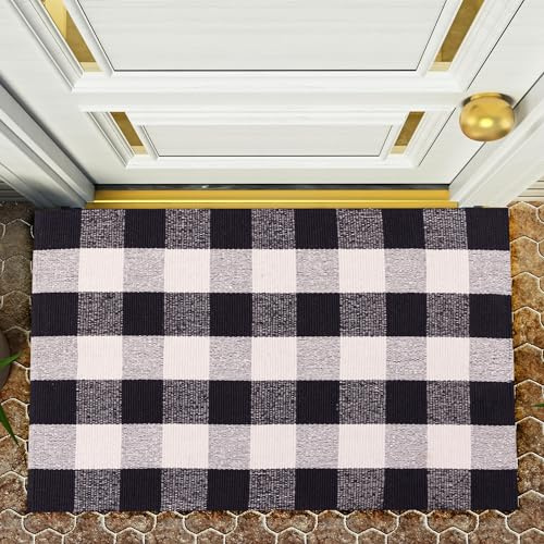 RAJRANG Schwarz weiße Baumwollwaschable stilvoller Outdoor -Lappenteppich für Türstraßen 109 x 70 cm
