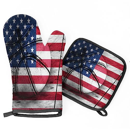 Topflappen Und Topflappen Set Von 2 Basketball Amerika Flagge Grillhandschuhe Wasserfeste Topfhandschuhe Doppelschicht Ofenhandschuhe Kitchen, Für Backen, Grillen