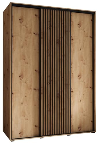 ABIKSMEBLE Lanko 1 Armoire à Trois Portes Coulissantes avec Barre, Étagères - Moderne Armoire de Rangement pour Chambre, Salon - 235,2x180x60 cm - Artisan Artisan Noir