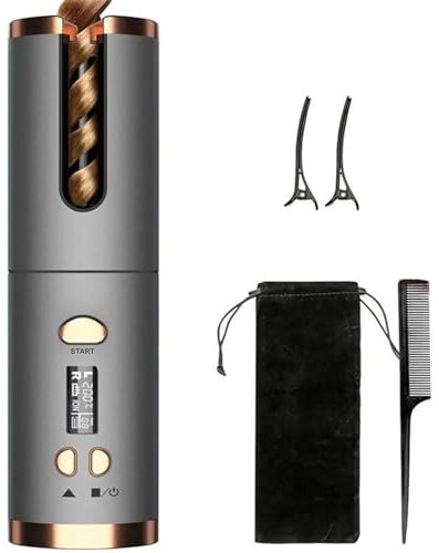 Juego de rizador de pelo, rizador de pelo giratorio automático inalámbrico, rizador de pelo, varita de rizador automática inalámbrica giratoria de cerámica, varita rizadora recargable portátil