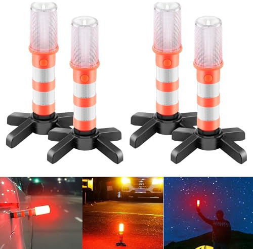 SUNSBELL 4 Pezzi/Set Luce Stroboscopica LED Road Flare, Emergenza Triangolo Auto sul Bordo della Strada Lampeggiante Kit, Luci Stroboscopiche di Sicurezza Avvertimento Faro per Segnalazioni Stradali
