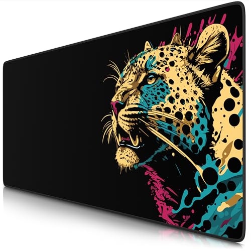 TITANWOLF - XXL Tappetino per Mouse da Gioco - Gaming Mousepad Extra Grande 900 x 400mm - Mousepad Pad con Base in Gomma Antiscivolo - Spessore 3mm - Nero - Modello Colour Panther