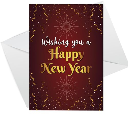 RED OCEAN Wishing You A Happy New Year Card - Greetings Card With Envelope For Friends & Family