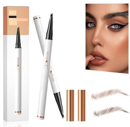 Augenbrauenstift mit 4 Gabelspitze, 2024 Verbesserter Augenbrauen-Tattoo-Stift, 3D-Microblading-Augenbrauenstift, Natürliches Make-up, Magischer Augenbrauenstift (Hellbraun + Dunkelbraun)