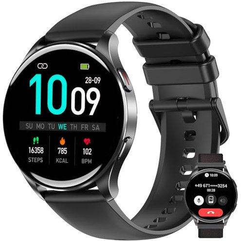 IOWODO Smartwatch Uomo Donna, 1.43 AMOLED Orologio Fitness Tracker con Effettua/Risposta Chiamate Bluetooth, Contapassi/Cardiofrequenzimetro/Sonno, Impermeabile IP68 per Android iOS Quadrante Rotondo