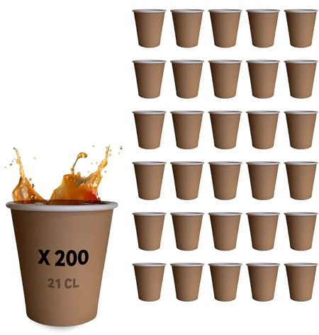 Table'Colors 200 Verres en Carton 21 cl Esprit Kraft - Gobelet Carton Recyclable - Tasse - Café - Boisson fraiche - Thé - Idéal pour Fêtes et Événements - Design Écologique et Pratique