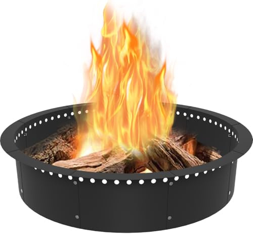 Koutemie Outdoor rauchfreier Feuerstellen-Ring-Liner 109,2 cm Außen-/99,1 cm Innendurchmesser, robuster massiver Metallstahl-Rundfeuerstellenrandeinsatz für draußen DIY-Kaminfeuerring über oder im