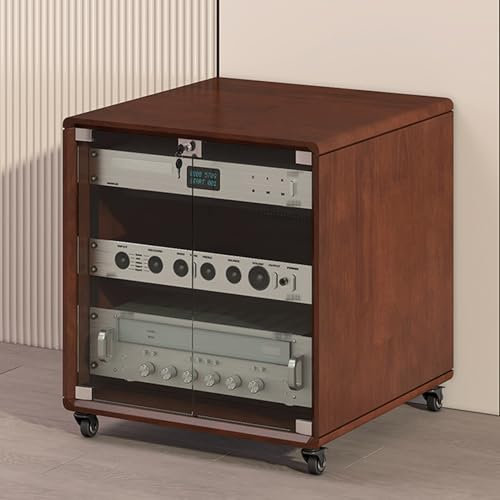 LYXWGRZD Audio Rack HiFi Regal, Phonoschrank mit verstellbaren Regalen, Plattenspieler Regal mit Glastüren, Record Player Stand, mit Rädern for einfache Mobilität(65.6cm/25.8in)