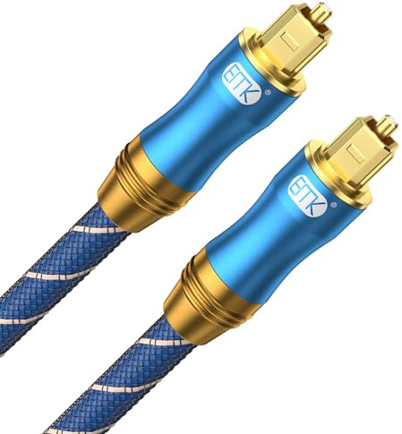 EMK Optisk ljudkabel, ljudkabel digital Toslink-optisk kabel S/PDIF Toslink[Optisk] anslutningar kompatibla med TV, soundbar (2,4 m, 24K förgylld optisk, blå)