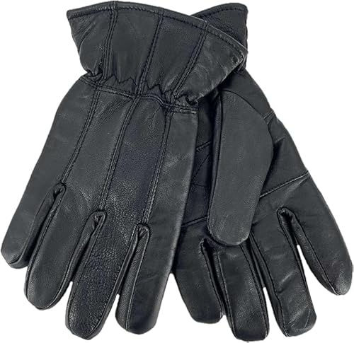 GM Apparel Guantes de cuero para hombre con forro polar térmico con aislamiento Thinsulate 3M, guantes cálidos de invierno, guantes de cuero para conducir, guantes de piel de oveja suave, Negro, L-XL