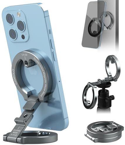 CAMOLO GEEK MG-02 Aluminium Dualer Magnetisch Handy Halterung mit 1/4-20 Kaltschuh für Fitnessstudio und Reise, Magnetischer Handyhalter für iPhone 17 16 15 14 13 12 Pro Max Plus