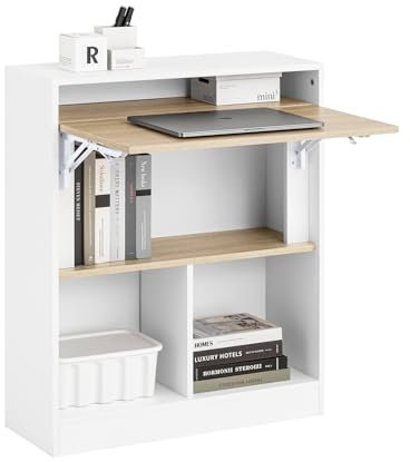 SoBuy Scrivania Pieghevole Salvaspazio per Ufficio e Casa Tavolo da Lavoro Multifunzionale in Legno con Design Richiudibile Ideale per Cameretta, Studio, Piccoli Spazi 70x57x85cm FWT104-WN