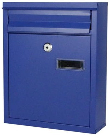 Boîte aux lettres murale bleue avec serrure à clé - Petite boîte aux lettres en métal pour l'extérieur de la maison et du bureau