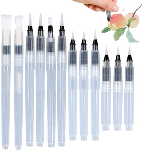 12 Pezzi Set di Pennelli per Acquerello, Pittura Penna ad Acqua Acquerello Ricaricabili, Penna ad Acqua di Dimensioni Fine/Media/Grande per Pittura, Calligrafia e Bambini (A)