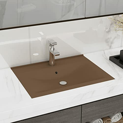 Xichuzi Luxus-Waschbecken mit Hahnloch, Aufsatzwaschbecken, Waschtisch, Aufsatzwaschtisch, Wash Basin, Badmöbel, Bathroom Sink, Matt-Creme 60x46 cm Keramik