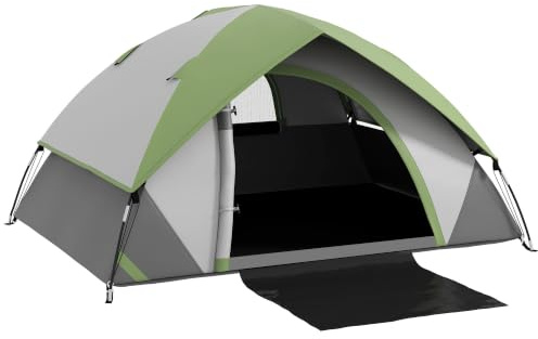 Outsunny Tente de Camping pour 2 Personnes 3-4 Saison 3000 mm Dôme Gris | Imperméable et Ventilée, Légère, Installation Facile, Tapis de Sol, Sac de Transport, Crochet, pour Voyage Randonnée