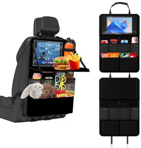 2 organizer per seggiolino auto con tavolo pieghevole, grande organizer per sedile posteriore per bambini, multifunzione, impermeabile, organizer per sedili posteriori e molte tasche (nero, 2 pezzi)