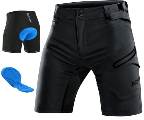 Nepest Mountainbike Hose Herren Kurz MTB Shorts Polster 3D Bike Shorts Herren mit Tasche Radlerhose Atmungsaktiv Locker Schwarz,L