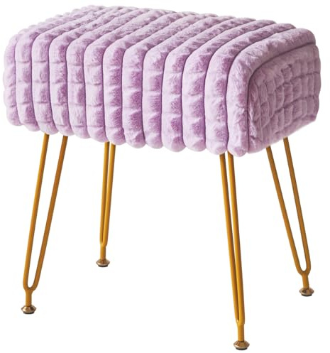 IBUYKE Make-up Vanity Stuhl, rechteckige Fußlehne Hocker, lila WBD003V | Samt Umkleidetisch Sitz Fußhockel Goldener Stahl Beine Make-up Zimmer Schlafzimmer Quadrat Grid Muster