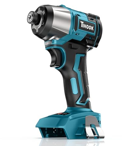 TIHOOK Destornillador inalámbrico para Makita 18 V, 200 Nm, taladro de impacto sin escobillas, destornillador de 1/4 pulgadas con luz LED, 2 velocidades para montaje de muebles, bricolaje, reparación