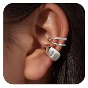 Koperin Trendy Chunky Ear Cuff for Women Clip on Earrings Fake Piercing - Silver Cute CZ Hoop Earring Hypoallergenic Jewelry