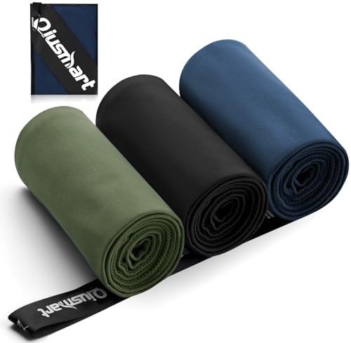 Mikrofaser Handtuch 3er Set (30*50cm): Schnelltrocknend & Kompakte Microfaser Sporthandtuch, für Reisehandtuch, Badetuch, Fitness, Strandtuch und Sport Handtücher (Marineblau, Schwarz, Armeegrün)