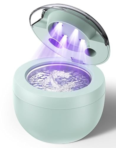 Ultrasonic Retainer Cleaner, Opilea 45kHz Retainer Cleaner Machine, 4 Modes Ultrasonic Cleaner for Dentures, Nightguards, Sport Mouth Guards, Braces, Toothbrush Heads, Jewelry Green