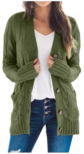 uxxnjfg Strickjacken Für Damen Winter Cardigan Damen Lang Elegant Oversize Fall Outfits Women Longstrickjacke Knopfleiste Casual Elegante Grobstrickjacke Mit Taschen Strickcardigan Sweater(Grün,M)