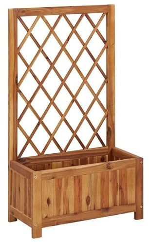 Aiuola rialzata da giardino con traliccio in legno massiccio di acacia, aiuola rialzata per verdure e fiori, durevole e trattata con olio di legno, ideale per giardino e balcone