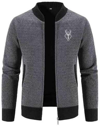 Herren Strickjacke mit Reissverschluss, Strickjacken für Herren Trachtenjacke Klassischer Cardigan mit Reißverschluss und Strick Kragen Langarm Sweatjacke Casual Strickweste Basic Strickpullover