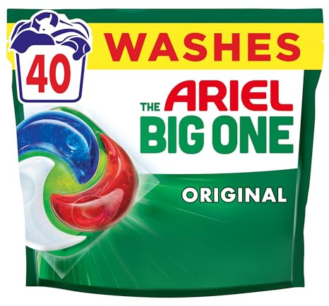 Ariel The Big One PODS, Washing Liquid Laundry Detergent Capsules 40 Washes, Original, 2X Stain & Odour Removal, Fast Dissolving Even in Cold