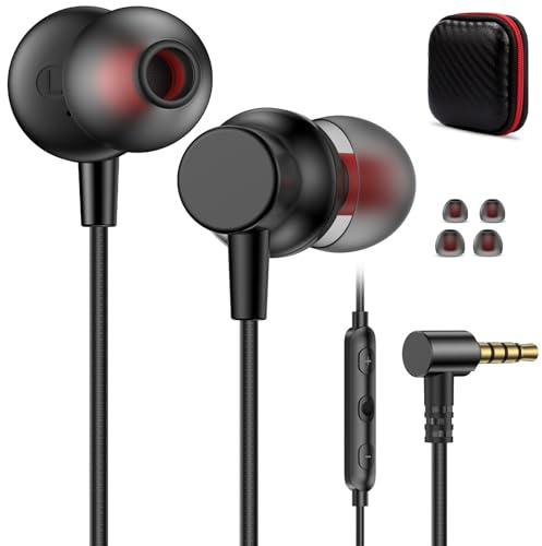 AIAUXAI 3.5mm Wired Earbuds Earphones for iPad/iPod/Phone/Laptops PC,Black | Noise Cancelling In-ear Wired Headphones,HiFi Stereo 3.5mm Plug with Microphone Volume Control for Samsung A15 A14 MP3 School