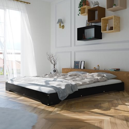 smartwood Säng 160x190 cm i färg Svart med Ribbotten - Sängram i FSC-certifierat Furu - stabil upp till 300 kg - Dubbelsäng - Modern & Hållbar Säng för Vuxna - TILA 7