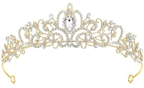 Elegante Kristall Krone für Damen | Prinzessin Tiara mit Strass Steinen | Kronen Diadem für Braut, Mädchen & Frauen | Royal Queen Haarschmuck für Hochzeiten, Geburtstagsfeier, Prinzessinnen Party