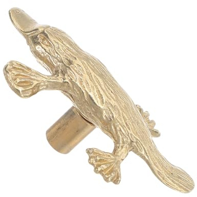 HONITANO Entenschnabel Schrankgriff aus Messing, Einzelloch, Gold, 1 Stück | Vintage Cartoon Tiermotiv, Gebürstete Goldoptik, für Schubladen und Möbel, Sichere Glatte Oberfläche