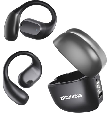 Open-Ear Bluetooth Headphones, Air Conduction Earphones with Microphone | Comfortable Earbuds with Soft Hooks, Air Conduction Earphones, USB-C & Wireless Fast Charging, Black