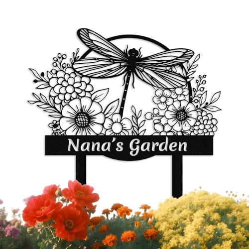 Personalised Metal Garden Signs, Custom Dragonfly Garden stake for Outside, Dragonfly Garden Name Sign, Home Decor Gift for Gardening Lovers style-11