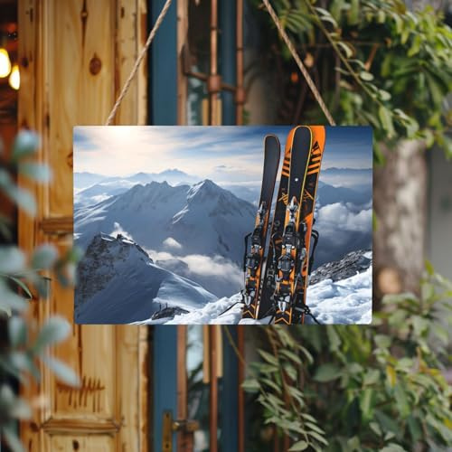 Segnali di benvenuto Cartello personalizzato in legno per porta d'ingresso sci sulla montagna Segni in legno incompiuto Targa in legno con corda Decorazione per la casa Cartello da giardino per