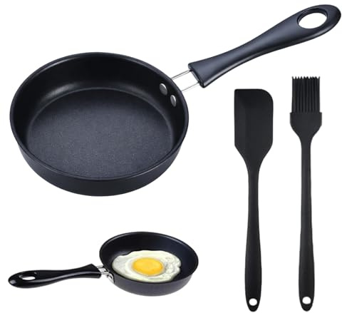 YREYBN Small Frying Pan, Non-Stick Egg Frying Pan for Cooking, Mini Frying Pan Set with Spatula and Oil Brush, Compact Induction Compatible Omelette Pan for Kitchen Use