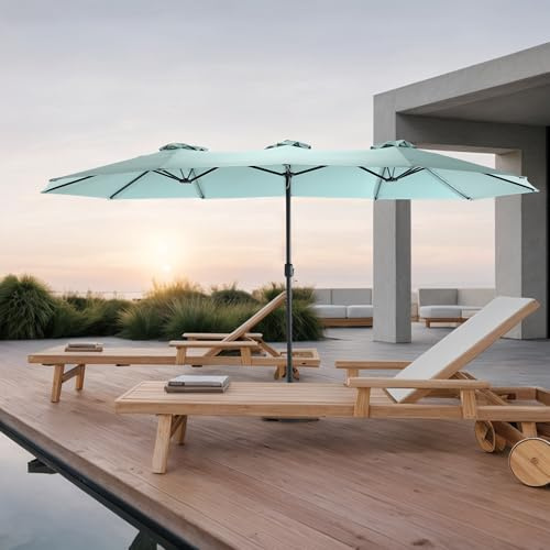 Parasol Extérieur Rectangulaire 14.8 Pieds Double Face avec Manivelle, En Acier, Grand, Vert Clair, Pour Jardin, Terrasse, Piscine, (Sans Base)