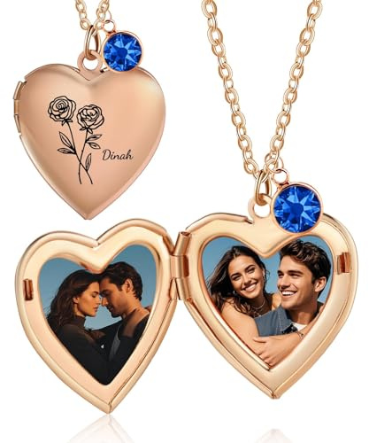 Gaosh Personalisierte Foto Halskette für Damen Herz-Halskette mit Bild im Inneren Geburtsstein-Anhänger für Mama Personalisierte Geschenke für Damen
