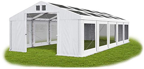 Das Company Tenda per Feste bianco 5x10m Tetto e Lati Trasparenti Impermeabile 580 g/m2 PVC Costruzione Winter Plus sul Fondo e Rinforzi Tetto e dell'Ingresso tutto l'anno con cavi d'acciaio