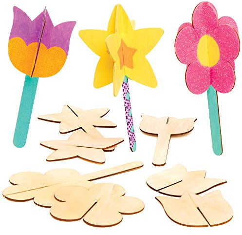 Baker Ross AT448 3D-Blumen-Rohlinge aus Holz, ideal für Kunst- und Bastelprojekte, 1,5 x 26 x 20 cm, 8 Stück
