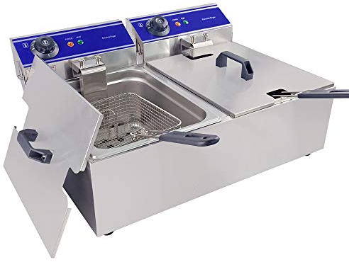 Commercial Deep Fryer Stainless Steel Electric Fryer Dual Tank 20L 3000Wx2 with Lids