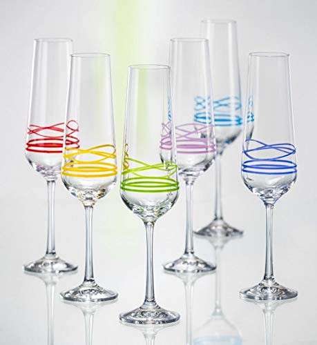 Bohemia Sektgläser Kristall, Sektglas, Model Wave, 200 ml, 6er Set, mehrfarbig