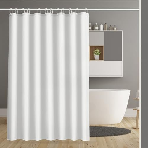 Carttiya Tenda da Doccia in Poliestere, Tenda da Doccia in Tessuto Antimuffa Bianca Impermeabile e Resistente alla Muffa Tende con Anelli di Tenuta e 8 Ganci per Tende,120x200 cm
