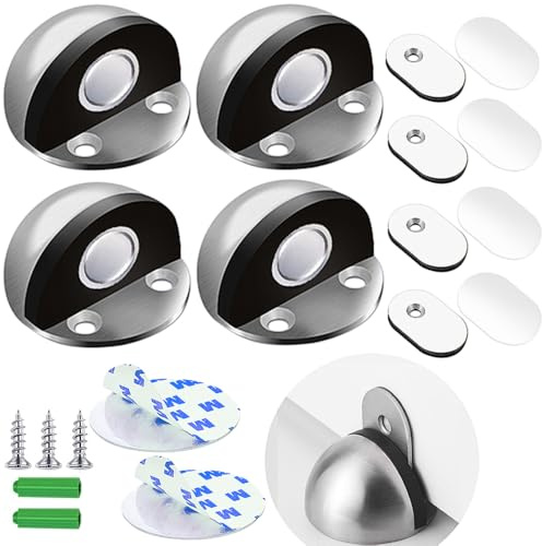 Door Stops Magnetic ZUONAI 4 Pack Adhesive Magnetic Door Stop Stainless Steel Magnetic Door Catch with Rubber Bumper Heavy Duty Door Stoppers Magnetic Floor Door Stop Internal Door Holder