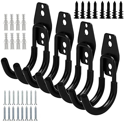 Steel Garage Storage Utility Double Hooks, Heavy Duty Hangers Wall Mount Holder J Hook Garage Organizer for Power Tools, Bikes, Ladders, Ropes, Hoses, Bulk Items Storage