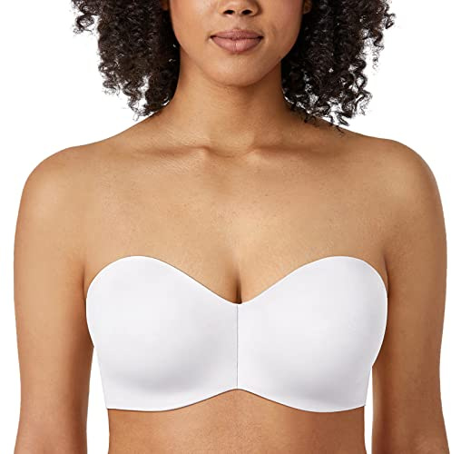 DELIMIRA Kvinnors Axelbandslösa BH Silikonfri Minimiser Bra Underwire Non vadderad Bandeau Bra Vit 80E